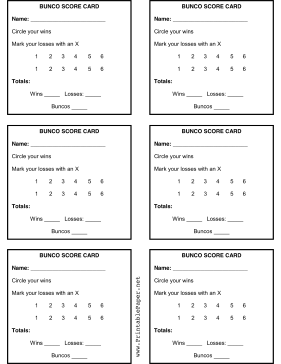 Bunco Score Sheet Paper