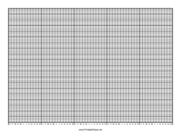 Calendar - 5 Years by Months - 100 Divisions with Index Lines - Landscape Paper