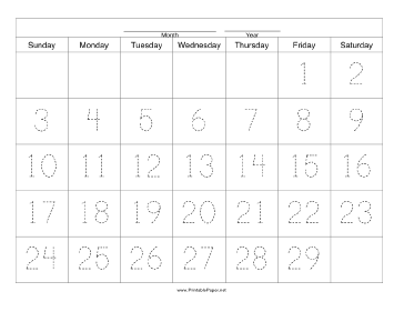 Handwriting Calendar - 29 Day - Friday Paper