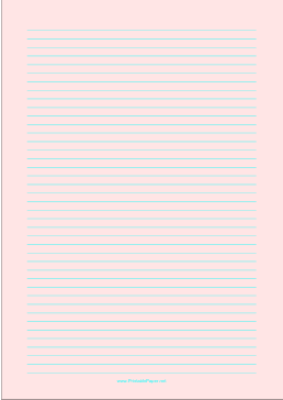 Lined Paper - Light Red - Narrow Cyan Lines - A4 Paper