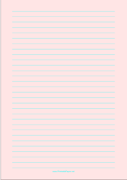 Lined Paper - Light Red - Wide Cyan Lines - A4 Paper
