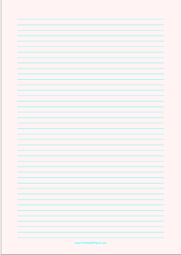 Lined Paper - Pale Red - Narrow Cyan Lines - A4 Paper