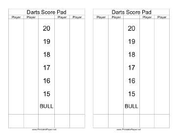 Darts Scorepad Paper