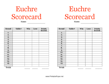 Euchre Scorecard Paper