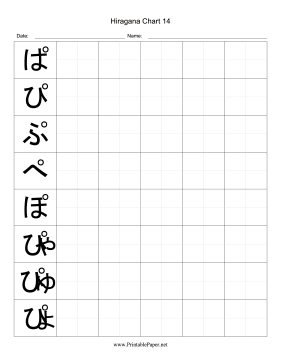 Hiragana Writing Chart 14 Paper