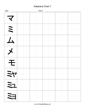 Katakana Writing Chart 7 Paper