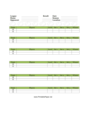Score Sheet For Tennis Paper