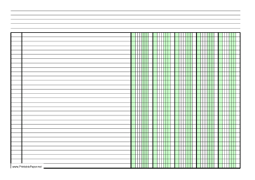 Columnar Paper with five columns on A4-sized paper in landscape orientation Paper