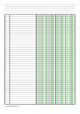 Columnar Paper with four columns on A4-sized paper in portrait orientation Paper