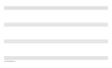 Music Paper with four staves on legal-sized paper in landscape orientation Paper