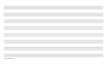 Music Paper with eight staves on legal-sized paper in landscape orientation Paper