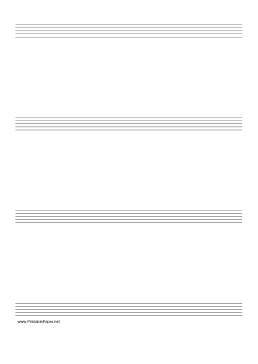 Music Paper with four staves on A4-sized paper in portrait orientation Paper