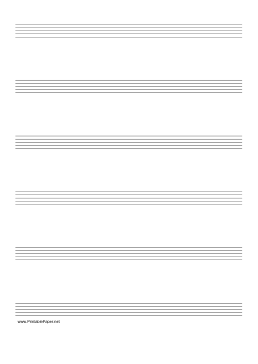 Music Paper with six staves on A4-sized paper in portrait orientation Paper