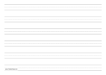Penmanship Paper with six lines per page on A4-sized paper in landscape orientation Paper