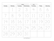 Handwriting Calendar - 31 Day - Monday paper