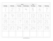 Handwriting Calendar - 28 Day - Sunday paper
