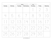 Handwriting Calendar - 30 Day - Thursday paper