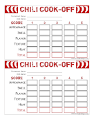 Chili Cook-Off Score Card paper