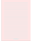 Lined Paper - Light Red - Wide Cyan Lines - A4 paper