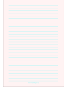 Lined Paper - Pale Red - Wide Cyan Lines - A4 paper