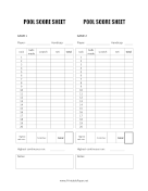 Pool Score Sheet paper