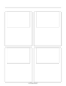 Storyboard with 2x2 grid of 3:2 (35mm photo) screens on letter paper paper