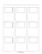 Storyboard with 3x3 grid of 3:2 (35mm photo) screens on letter paper paper