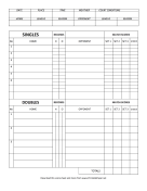 Tennis Score Sheet paper