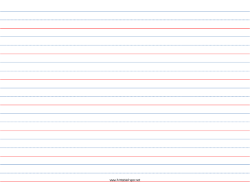 3/4 Rule, 3/8 Dotted, 3/8 Skip Handwriting Paper in Landscape Orientation Paper