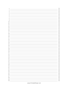 50 Item Numbered Checklist Paper