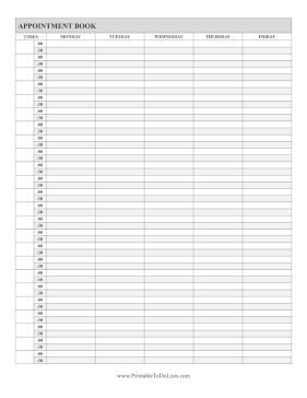 Appointment Book Weekday In Half-Hour Increments Paper