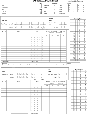 Basketball Score Sheet Paper