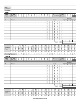 Basketball Score Sheet Paper