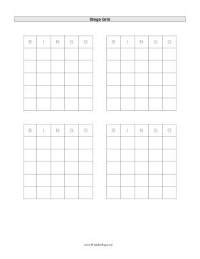 Bingo Grid Scoresheet Paper