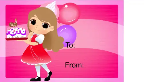 Birthday Girl Cake Candle Gift Tag Paper