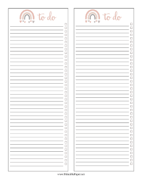 Boho Rainbow To Do List Paper