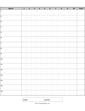 Bowling Score Sheet Paper