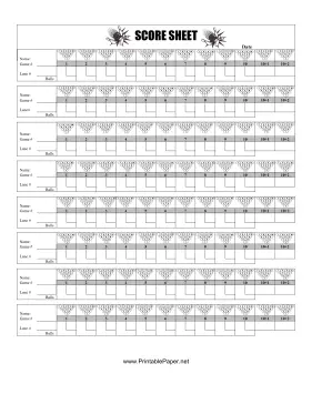 Bowling Score Sheet Paper