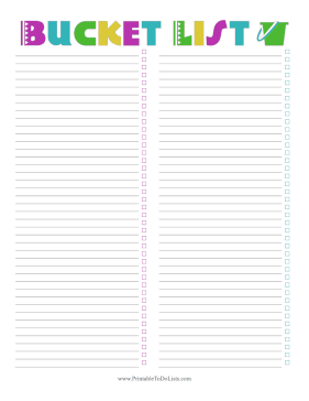 Colorful Bucket List  Paper
