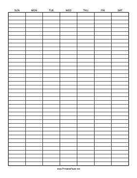 Calendar - 1 Week by 40 Rows Paper