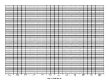 Calendar - 1 Year by Months - 100 Divisions with Index Lines - Landscape Paper