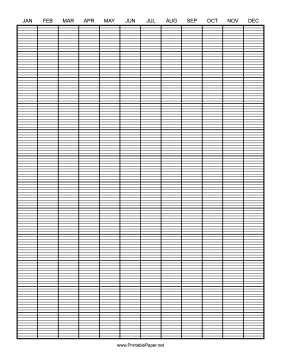 Calendar - 1 Year by Months - 120 Divisions with Index Lines Paper