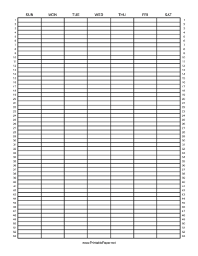 Calendar - 1 Year by Week Paper