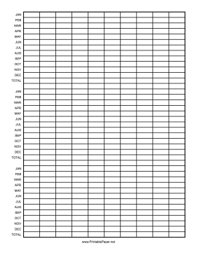 Calendar - 3 Years by Months Paper