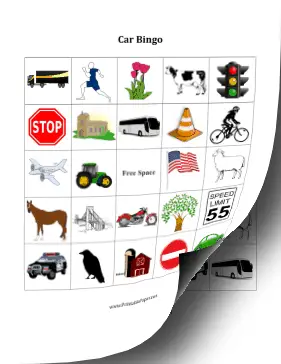 Car Bingo Cards Paper