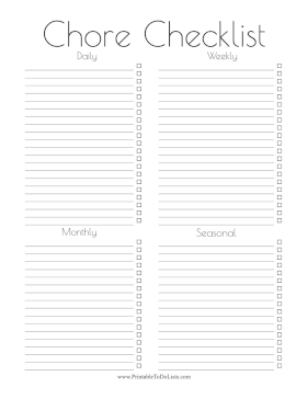 Chore Checklist Paper