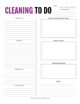 Cleaning To Do List Paper