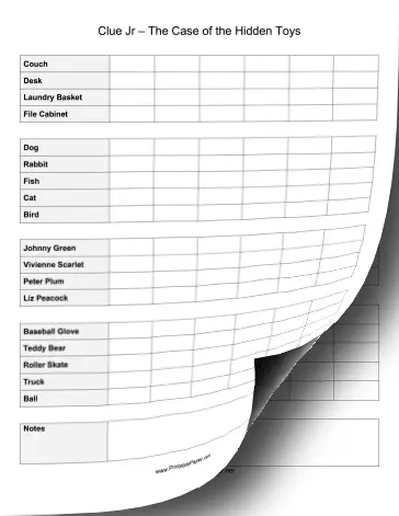 Clue Jr Score Sheet Paper