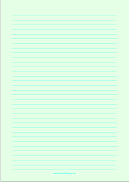 Lined Paper - Light Green - Medium Cyan Lines - A4 Paper