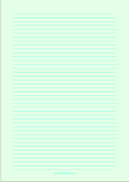 Lined Paper - Light Green - Narrow Cyan Lines - A4 Paper